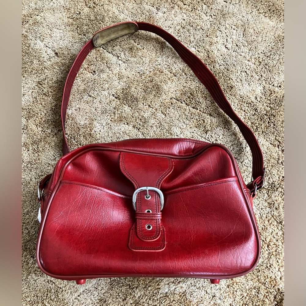 Sears Vintage Travel Bag, Burgundy Leather, YKK Zippers, 44” Adj. Strap